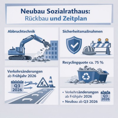 Neubau Sozialrathaus Pforzheim: Rückbau läuft, Start ab 2026 geplant